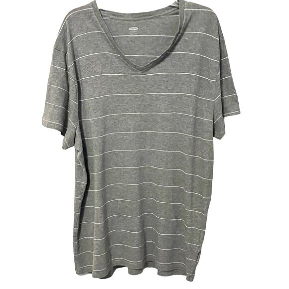 OLD NAVY V-NECK SHORT SLEEVE T-SHIRT, WOMENS, XXL, GREY WITH THIN WHITE STRIPES - Picture 1 of 10